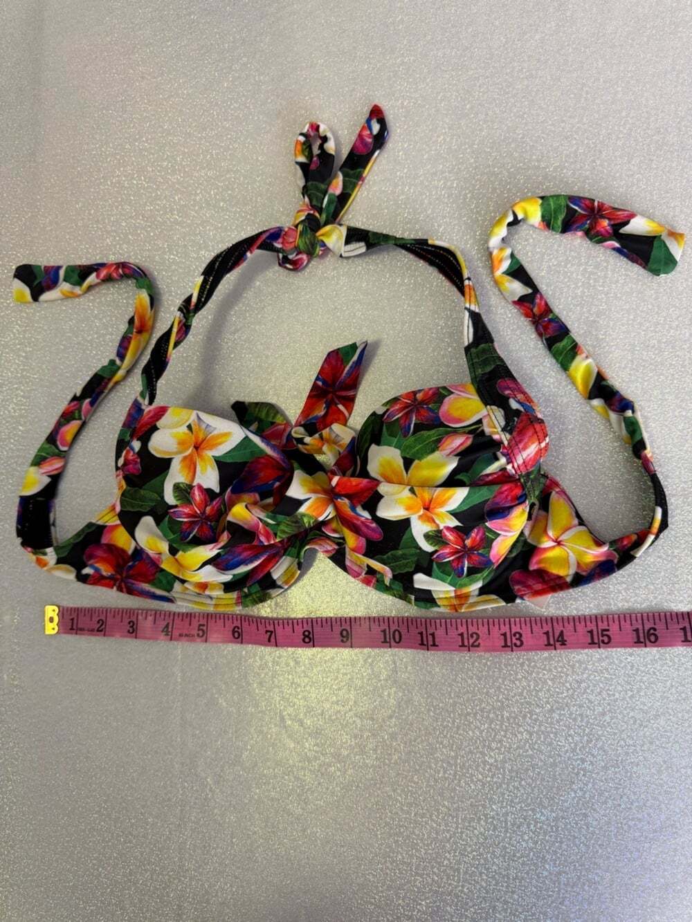 La Vie En Rose aqua Black Floral Underwire Bikini Top with Yellow & Pink Flowers